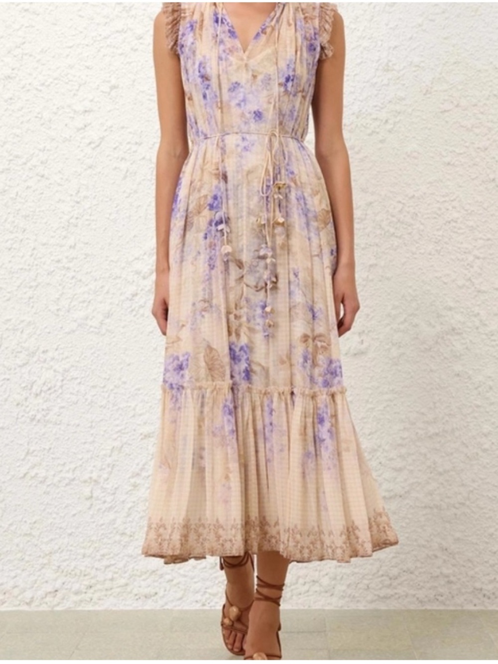 Zimmermann Cream Maxi Dress with Lavender Floral Print